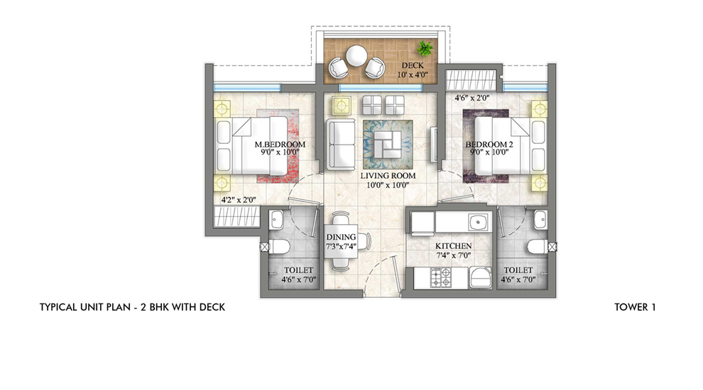 Lodha-Casa-Evergreen-Vikhroli-2Bhk-With-Deck-Floor-Unit-Plan