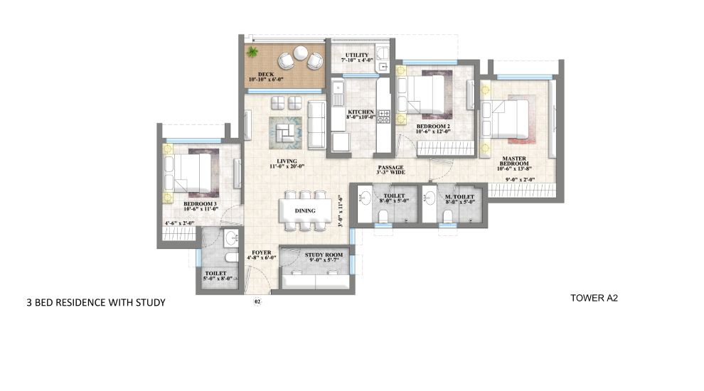 Lodha-Riservo-3Bhk-With-Study-Room-Floor-Plan