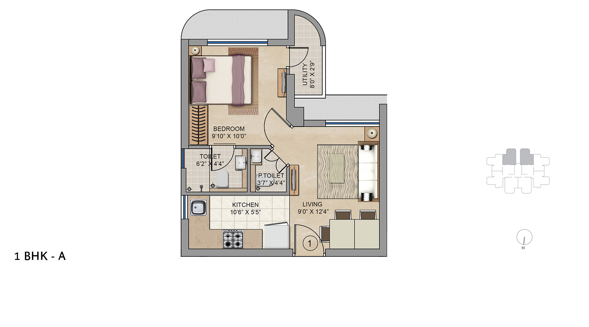 Lodha-Unica-Jogeshwari-1Bhk-TypeA-Unit-Floor-Plan