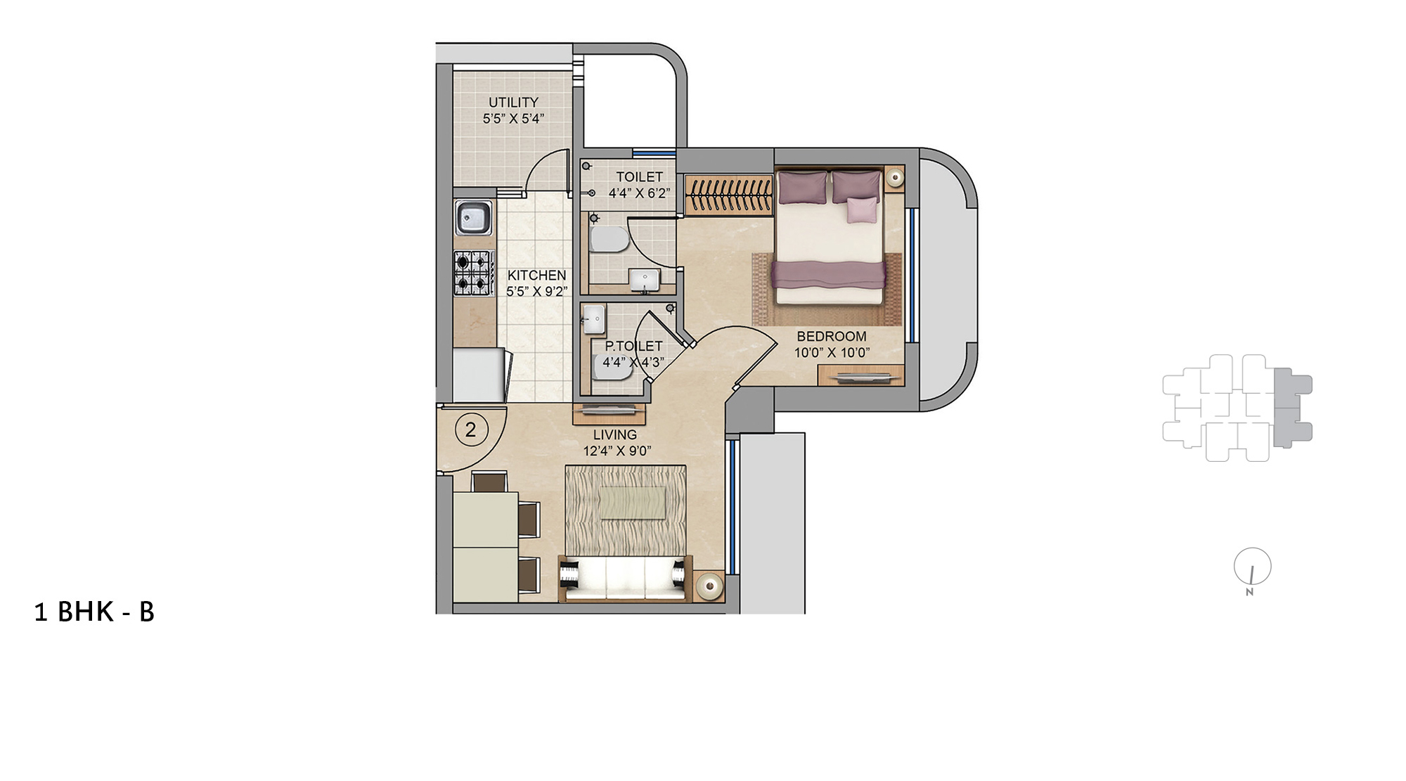 Lodha-Unica-Jogeshwari-1Bhk-TypeB-Unit-Floor-Plan