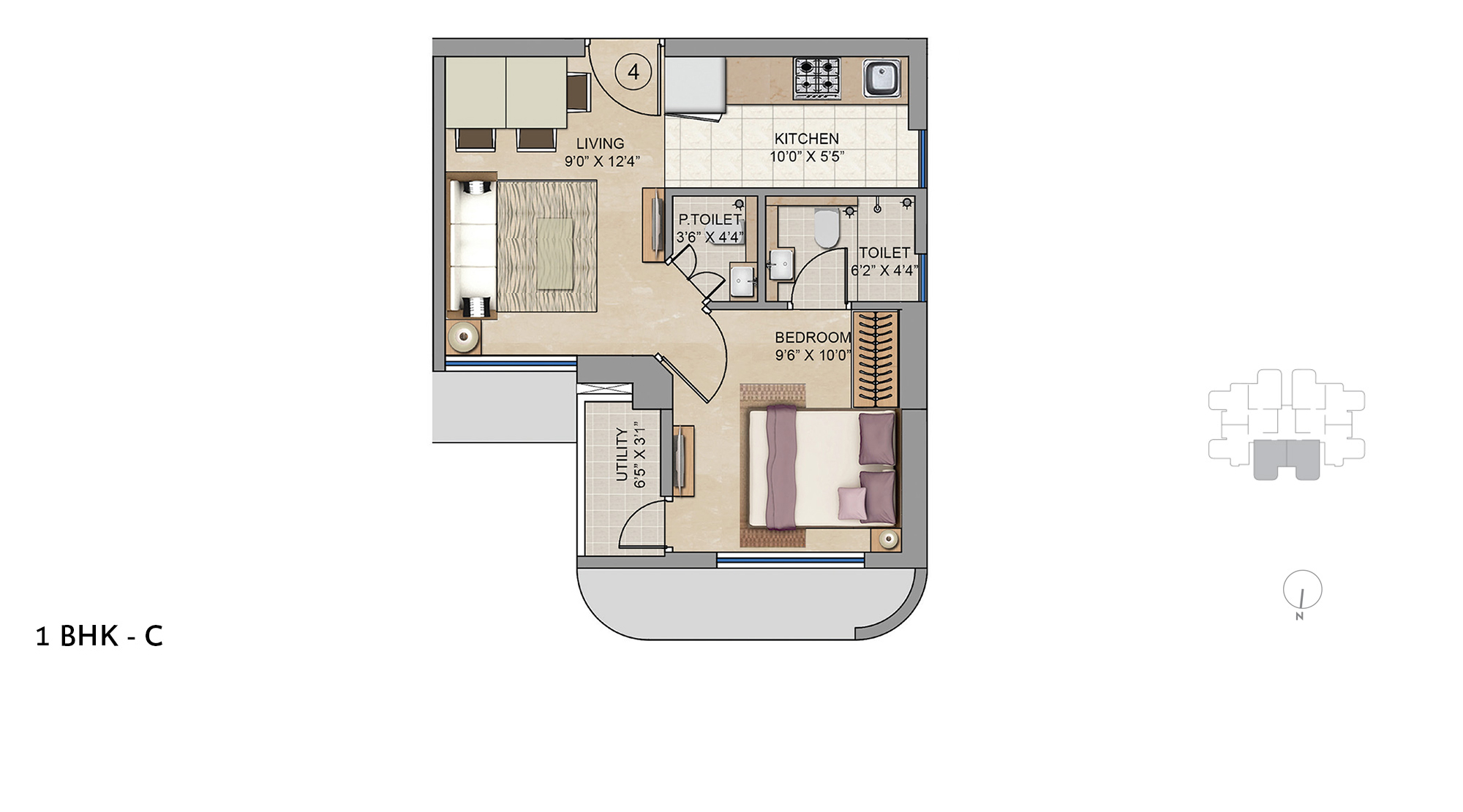 Lodha-Unica-Jogeshwari-1Bhk-TypeC-Unit-Floor-Plan